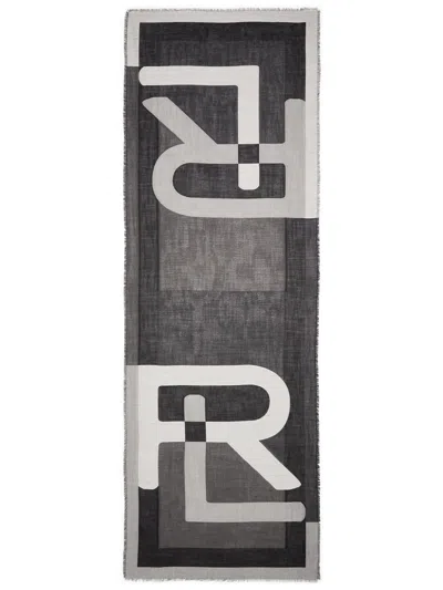 Polo Ralph Lauren Intarsia Knit-logo Scarf In Black/cream