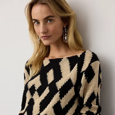 Ralph Lauren Intarsia Silk-blend Boatneck Sweater In Black/lux Cream