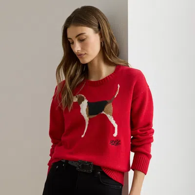 Ralph Lauren Intarsia-knit Foxhound Cotton Sweater In Ralph Red Multi In White