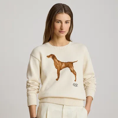 Ralph Lauren Intarsia-knit Vizsla Cotton Sweater In Mascarpone Cream Multi In White