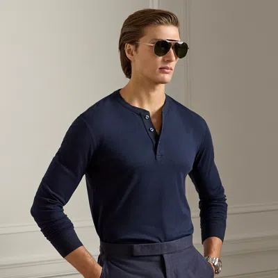 Ralph Lauren Interlock Henley Shirt In Blue