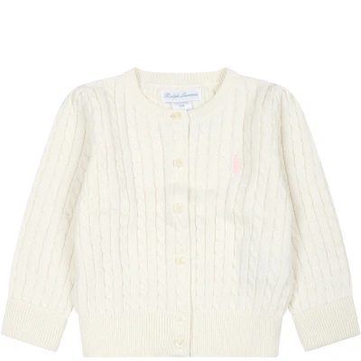Ralph Lauren Ivory Cardigan For Babygirl With Iconic Pony
