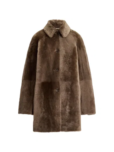 Ralph Lauren Janise Waxed Lamb-shearling Coat In Black
