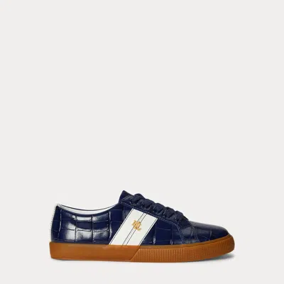Ralph Lauren Janson Ii Croc-embossed Leather Sneaker In Blue