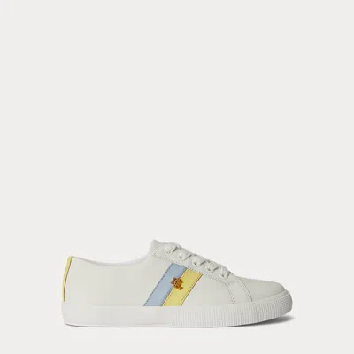 Ralph Lauren Janson Ii Leather Sneaker In White/lemon/alpine Blue