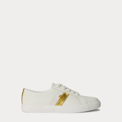 Ralph Lauren Janson Ii Metallic-trim Leather Sneaker In White