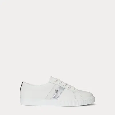 Ralph Lauren Janson Ii Metallic-trim Leather Sneaker In Snow White/bianco/silver