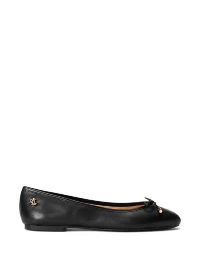 Ralph Lauren Jayna Bow-detail Logo-plaque Ballet Flats In Black