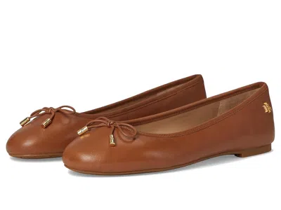 Ralph Lauren Rounded Toe Ballet Flats With Bow In Brown