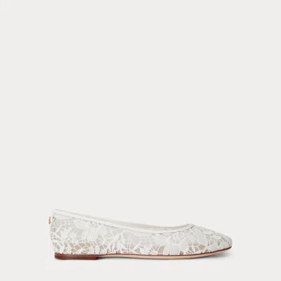 Ralph Lauren Jayna Leather-trim Crocheted Lace Flat In Snow White