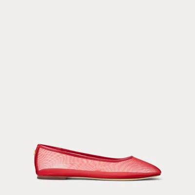 Ralph Lauren Jayna Leather-trim Mesh Flat In Festive Red