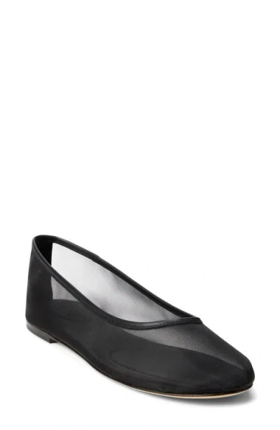 Ralph Lauren Jayna Leather-trim Mesh Flat In Black In Orange