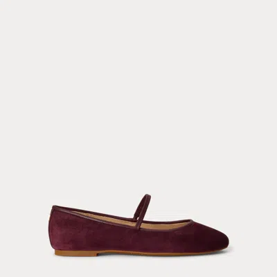 Ralph Lauren Jayna Nappa-trim Suede Mary Jane Flat In Dark Garnet