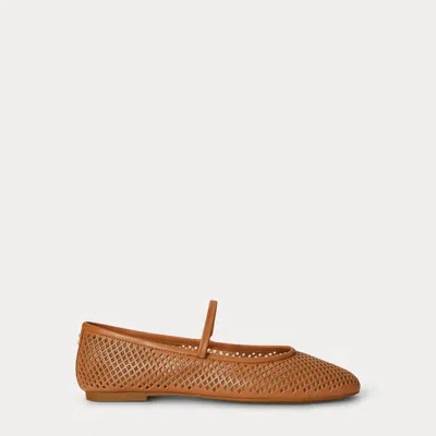 Ralph Lauren Jayna Perforated Leather Mary Jane Flat In Brown