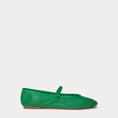 Ralph Lauren Jayna Perforated Leather Mary Jane Flat In Green Topaz