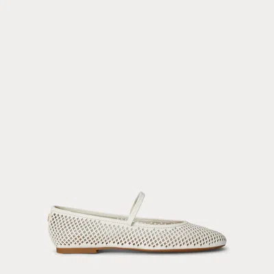 Ralph Lauren Jayna Perforated Leather Mary Jane Flat In White