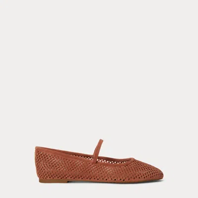 Ralph Lauren Jayna Perforated Suede Mary Jane Flat In Red Terracotta In Brown