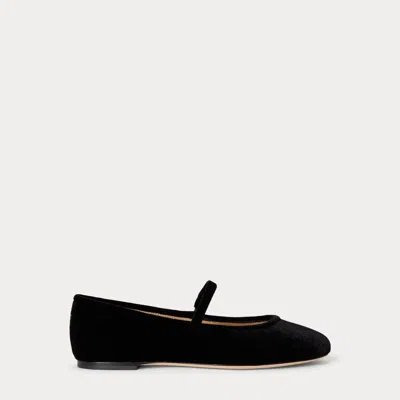 Ralph Lauren Jayna Velvet Mary Jane Flat In Black