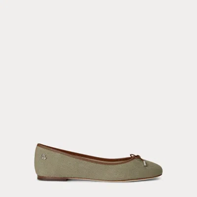 Ralph Lauren Jayna Washed Canvas Flat In Light Agave/lauren Tan In Green