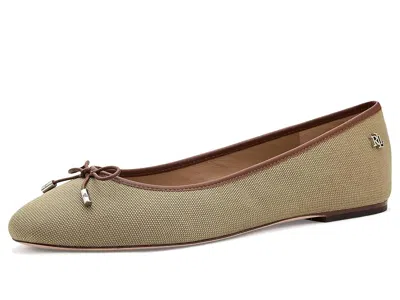 Ralph Lauren Jayna Washed Canvas Flats Women's Flat Shoes Light Agave/lauren Tan: 11 M In Brown