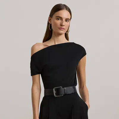 Ralph Lauren Jersey Asymmetrical Off-the-shoulder Top In Black