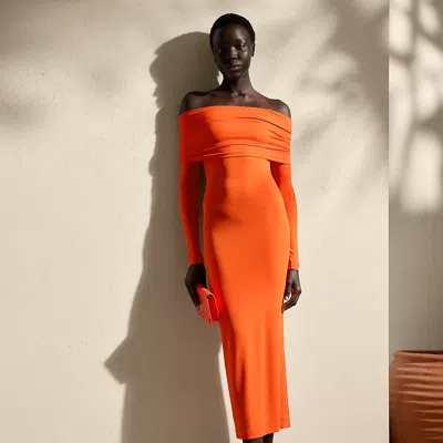 Polo Ralph Lauren Jersey Off-the-shoulder Cocktail Dress In Bright Orange