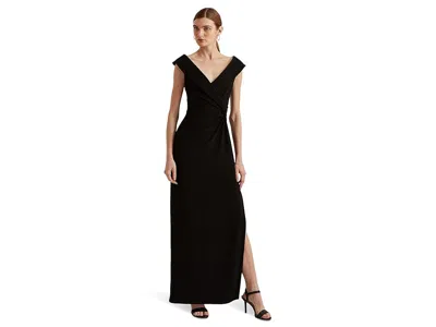 Ralph Lauren Jersey Off-the-shoulder Gown In Black