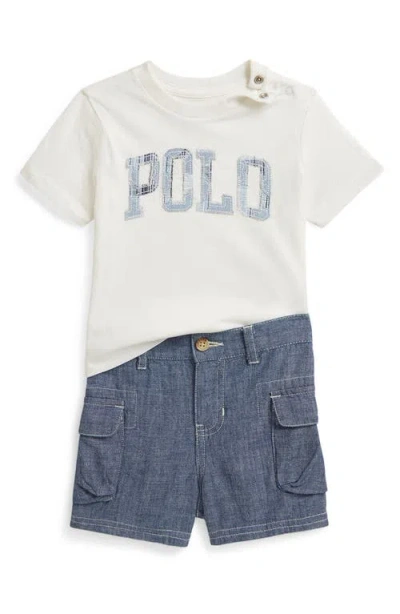 Ralph Lauren Babies'  Jersey T-shirt & Chambray Shorts Set In Neutral