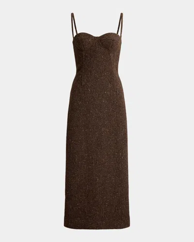 Ralph Lauren Jocey Sleeveless Donegal Tweed Midi Bustier Dress In Brown