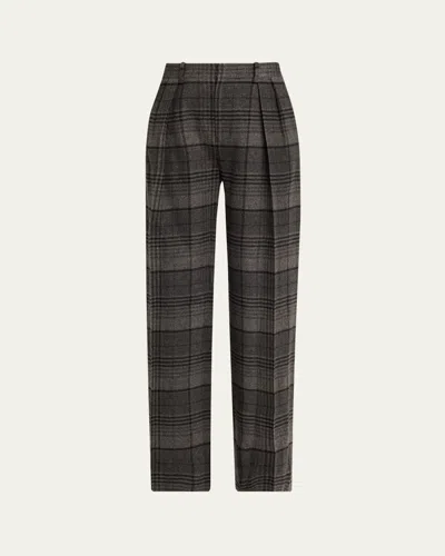 Ralph Lauren Jody Plaid Wool Pleated Wide-leg Pants In Black