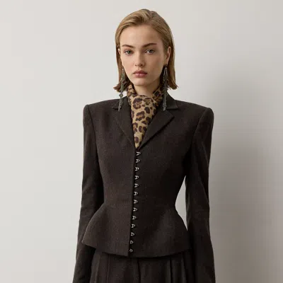 Ralph Lauren Joleene Wool Herringbone Jacket In Taupe Grey Melange In Black