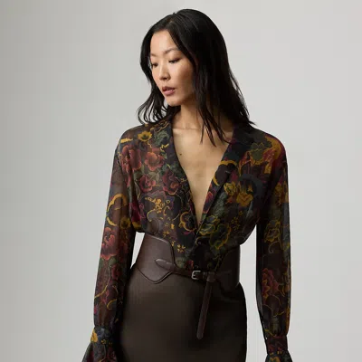 Ralph Lauren Jolie Paisley Crinkle Chiffon Blouse In Black
