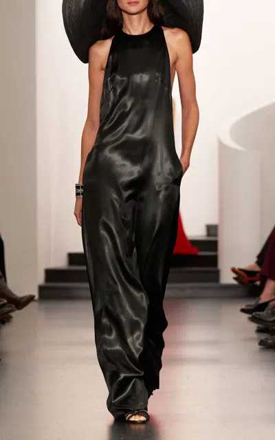 Ralph Lauren Josiah Satin Maxi Tank Dress In Black