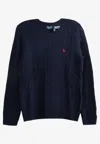 Ralph Lauren Julianna Cable Knit Logo Sweater In Blue
