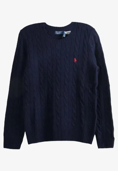 Ralph Lauren Julianna Cable Knit Logo Sweater In Blue