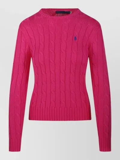 Ralph Lauren Julianna Crew Neck Cable Knit Sweater In Pink
