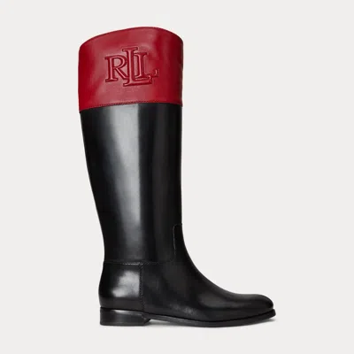 Ralph Lauren Justine Ii Two-tone Leather Riding Boot In Black