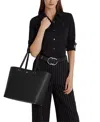 Ralph Lauren Karly Crosshatch Leather Large Tote In Black