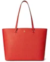 Ralph Lauren Karly Crosshatch Leather Large Tote In Red