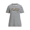 Ralph Lauren Women's Logo Striped Cotton-blend Jersey Tee In White Refined Navy
