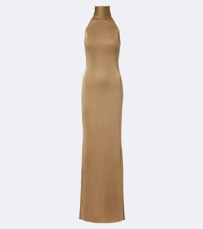 Ralph Lauren Kelsie Halterneck Gown In Brown