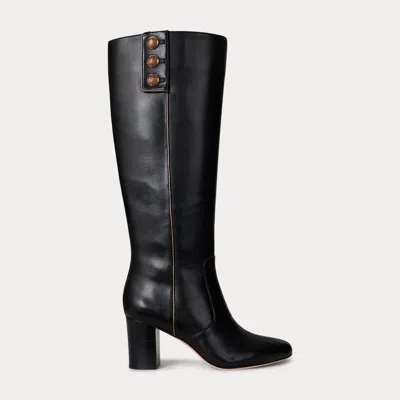 Ralph Lauren Kennedi Burnished Leather Tall Boot Heel In Black