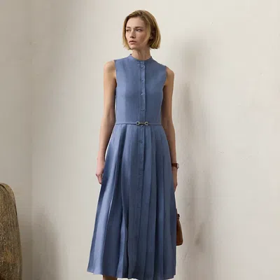 Ralph Lauren Kennedi Linen Sleeveless Day Dress In Cornflower