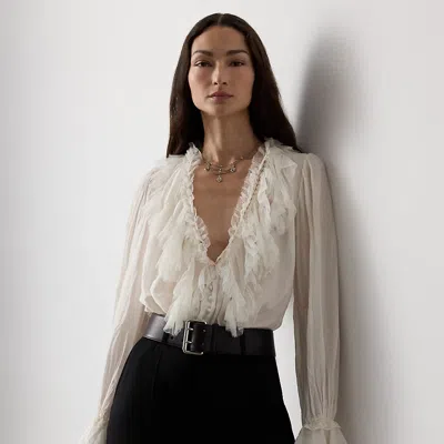 Ralph Lauren Kensley Cotton-silk Voile Blouse In White
