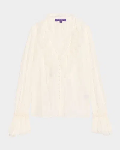 Ralph Lauren Kensley Cotton-silk Voile Ruffle Blouse In White