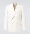 Ralph Lauren Double-breasted Herringbone Cotton And Linen-blend Suit Jacket In Weiss