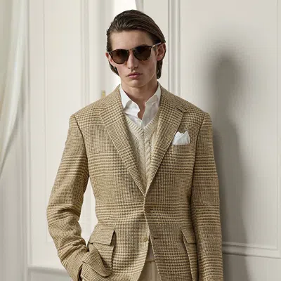 Ralph Lauren Kent Hand-tailored Glen Plaid Jacket In Tan/cream
