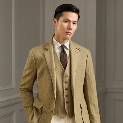 Ralph Lauren Kent Hand-tailored Cashmere Jacket In Sage Multi In Brown