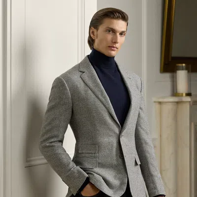 Ralph Lauren Kent Hand-tailored Houndstooth Jacket In Light Grey Multi In Gray