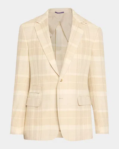 Ralph Lauren Kent Plaid Silk-linen-cashmere Single-breasted Sport Coat In Neutral